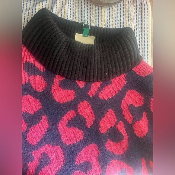 FARM Rio Leopard Pattern Sweater Dress High Neck Multicolored Sz L NWT - Picture 10 of 17